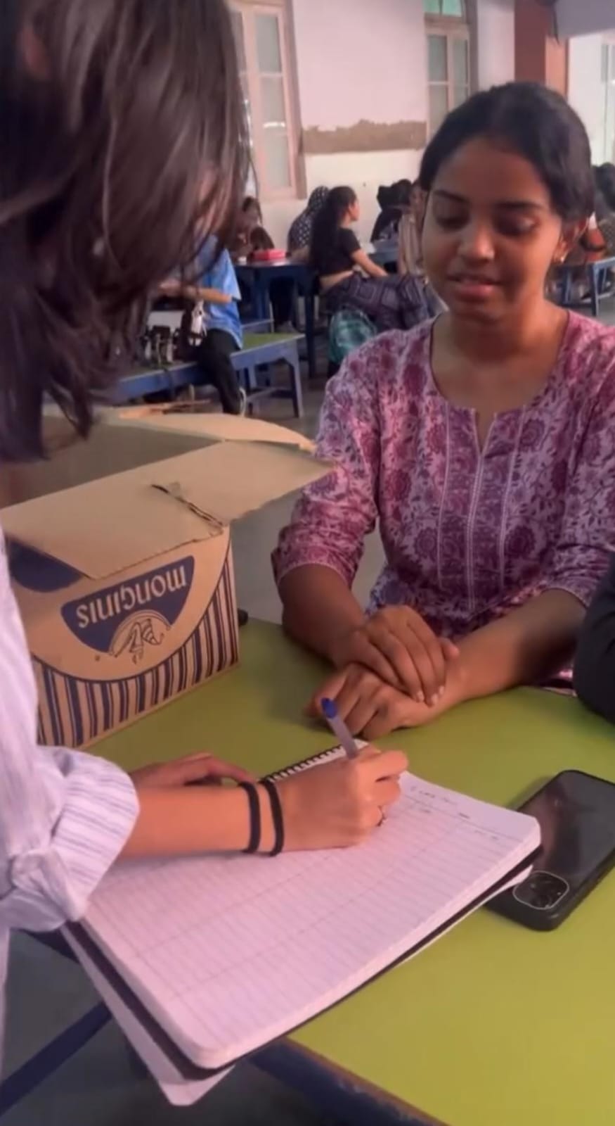 Students organizing e-waste